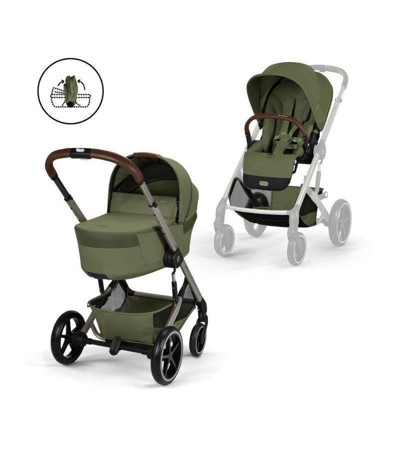 CYBEX Πολυκαρότσι 2in1 Balios S Lux Moss Green Taupe Frame Πτυσσόμενο Πορτ Μπεμπέ 