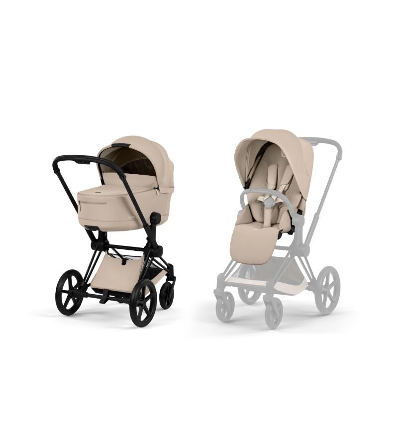 CYBEX Πολυκαρότσι 2in1 Priam Comfort Πτυσσόμενο Πορτ Μπεμπέ Matt Black Cozy Beige