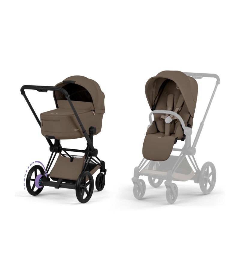 CYBEX Πολυκαρότσι 2in1 e-Priam Comfort Πτυσσόμενο Πορτ Μπεμπέ Matt Black Coconut Brown
