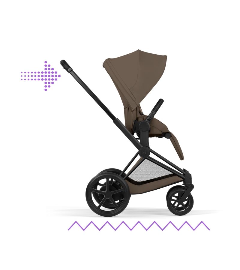 CYBEX Πολυκαρότσι 2in1 e-Priam Comfort Πτυσσόμενο Πορτ Μπεμπέ Matt Black Coconut Brown