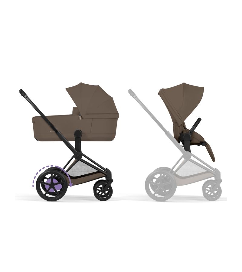 CYBEX Πολυκαρότσι 2in1 e-Priam Comfort Πτυσσόμενο Πορτ Μπεμπέ Matt Black Coconut Brown
