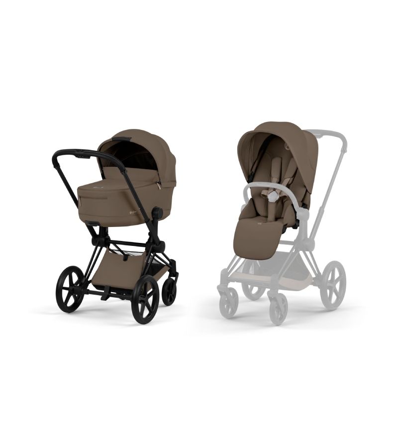 CYBEX Πολυκαρότσι 2in1 Priam Comfort Πτυσσόμενο Πορτ Μπεμπέ Matt Black Coconut Brown