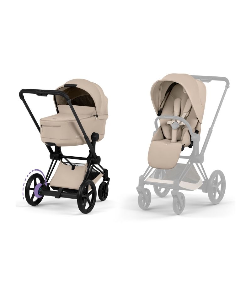 CYBEX Πολυκαρότσι 2in1 e-Priam Comfort Πτυσσόμενο Πορτ Μπεμπέ Matt Black Cozy Beige