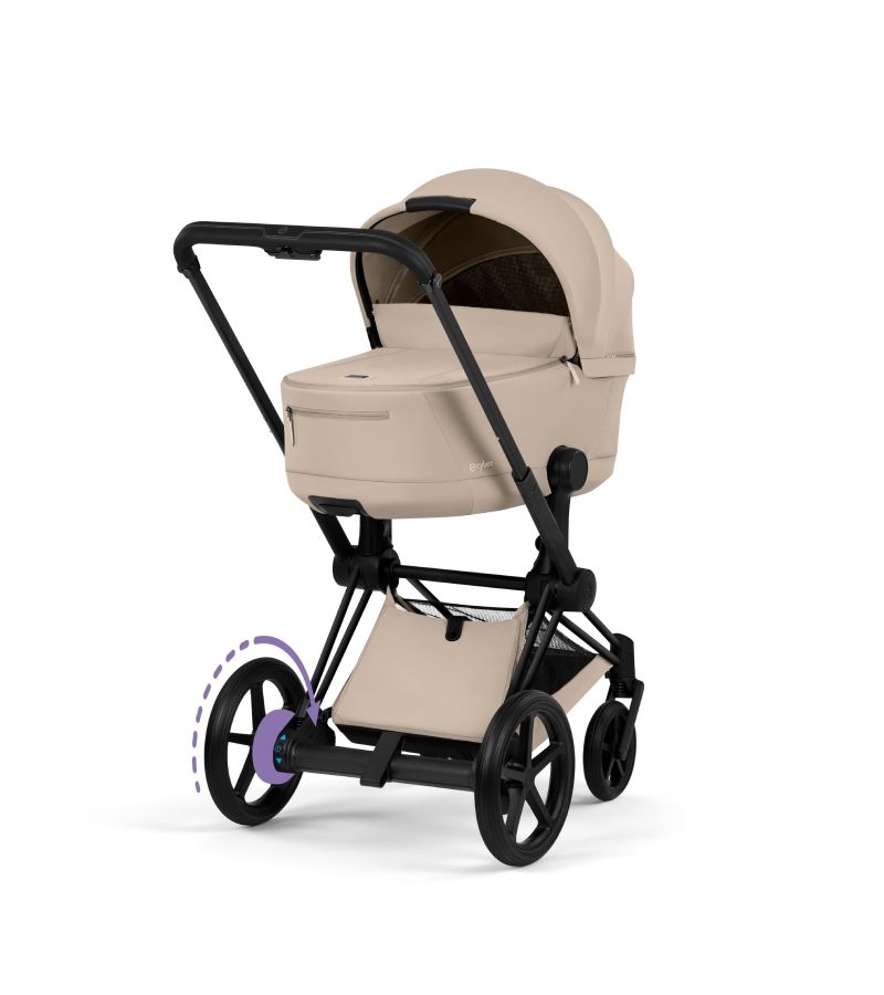 CYBEX Πολυκαρότσι 2in1 e-Priam Comfort Πτυσσόμενο Πορτ Μπεμπέ Matt Black Cozy Beige