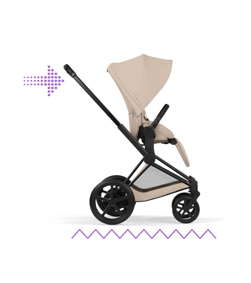 CYBEX Πολυκαρότσι 2in1 e-Priam Comfort Πτυσσόμενο Πορτ Μπεμπέ Matt Black Cozy Beige