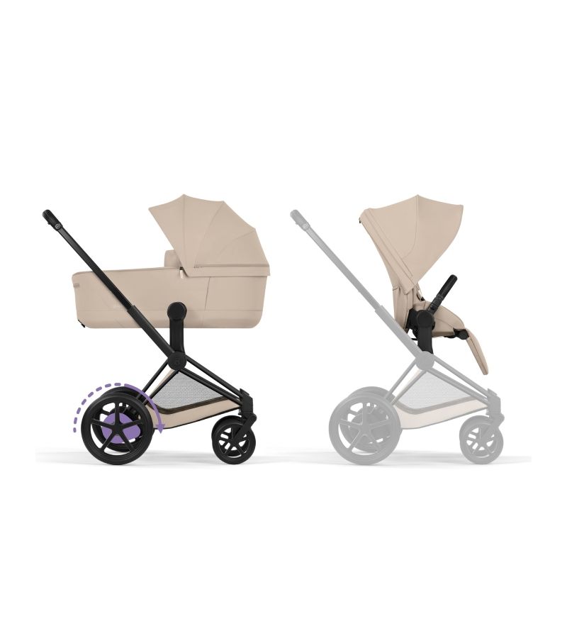 CYBEX Πολυκαρότσι 2in1 e-Priam Comfort Πτυσσόμενο Πορτ Μπεμπέ Matt Black Cozy Beige