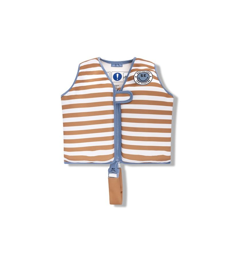 SWIM ESSENTIALS Σωσίβιο γιλέκο με ιμάντα ασφαλείας για παιδια 1-2 ετών Brown White Striped SWE-2024SE1067