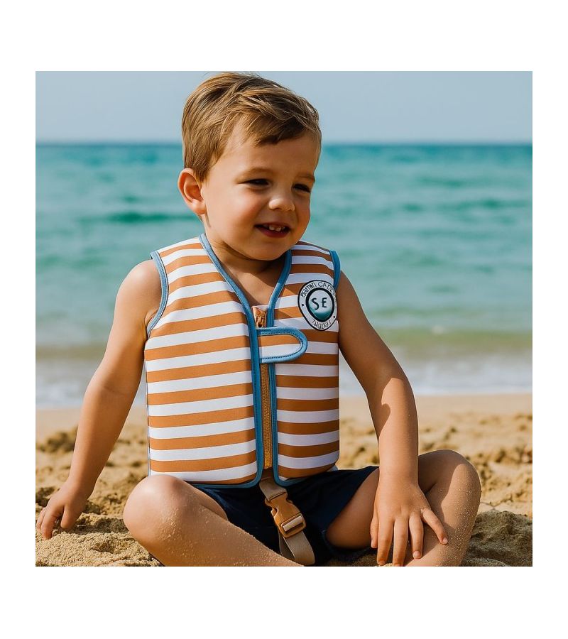 SWIM ESSENTIALS Σωσίβιο γιλέκο με ιμάντα ασφαλείας για παιδια 1-2 ετών Brown White Striped SWE-2024SE1067
