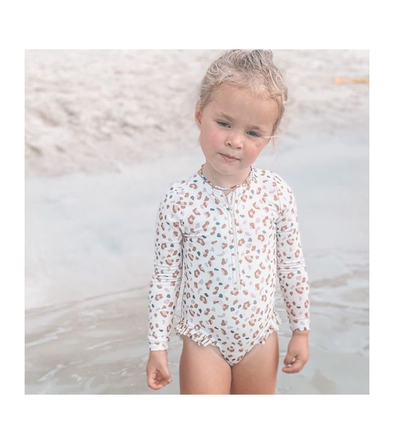 Ολόσωμο μαγιό με UPF50+ προστασία κ μακριά μανίκια SWIM ESSENTIALS Offwhite Kahki Leopard SWE-2020SE502