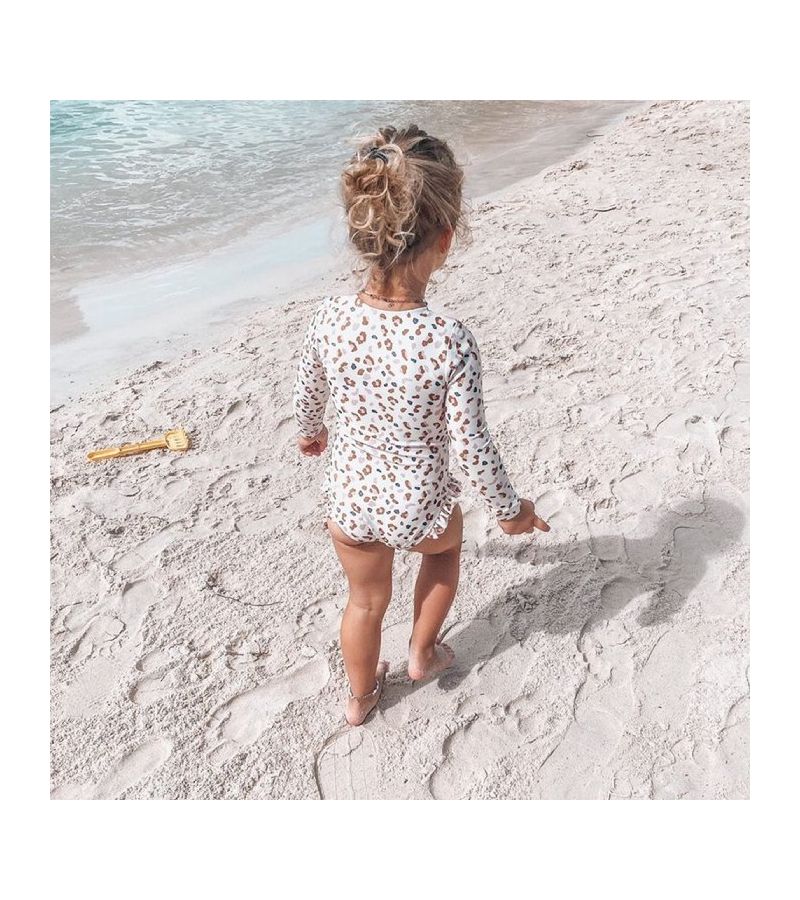 Ολόσωμο μαγιό με UPF50+ προστασία κ μακριά μανίκια SWIM ESSENTIALS Offwhite Kahki Leopard SWE-2020SE502