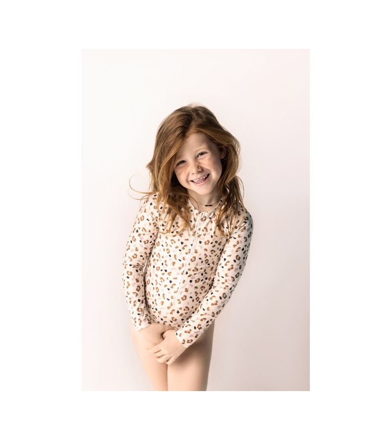 Ολόσωμο μαγιό με UPF50+ προστασία κ μακριά μανίκια SWIM ESSENTIALS Offwhite Kahki Leopard SWE-2020SE502