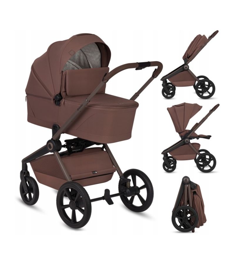 Lionelo Freya Καρότσι Βρεφικό 3 σε 1 έως 22kg με αναδιπλούμενο Πορτ-Μπεμπέ Brown Chocolate