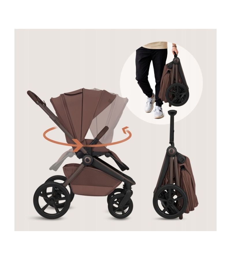 Lionelo Freya Καρότσι Βρεφικό 3 σε 1 έως 22kg με αναδιπλούμενο Πορτ-Μπεμπέ Brown Chocolate