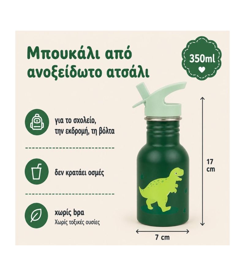 A little lovely company Μπουκάλι από Ανοξείδωτο Ατσάλι 350ml Dinosaur DBSMDI112