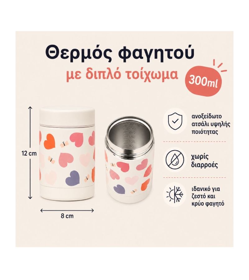 Θερμός φαγητού A little lovely company από ανοξείδωτο ατσάλι 300ml Hearts SSFJHE05