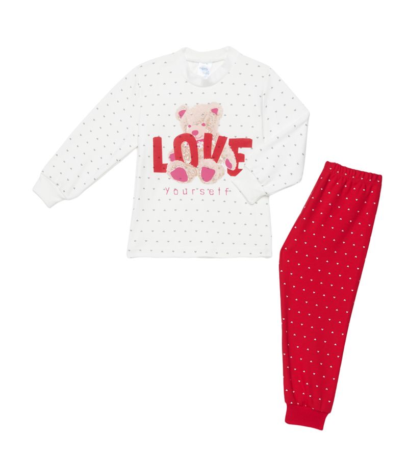 PRETTY BABY Πυτζάμα Love Yourself 69184 Κρεμ-Κόκκινο βρεφική χειμερινή με τύπωμα, βαμβακερή 100% 