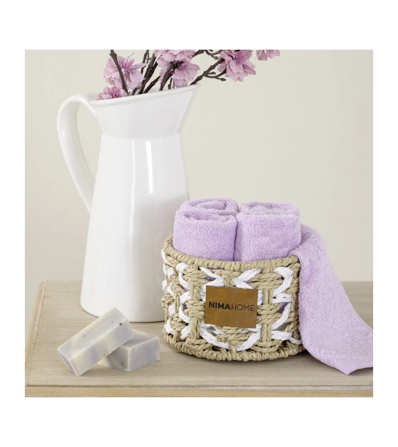 Καλαθάκι με σετ 5τμχ λαβέτες 25x25cm NIMA Bamboo Calm - Pink 36788