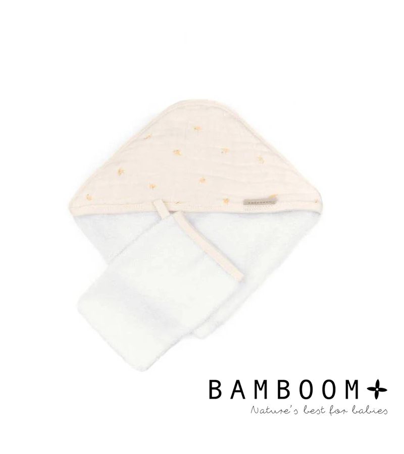 Μπουρνούζι - κάπα & γάντι μπάνιου από ύφασμα μπαμπoύ BAMBOOM 75x75 Olives Neutral