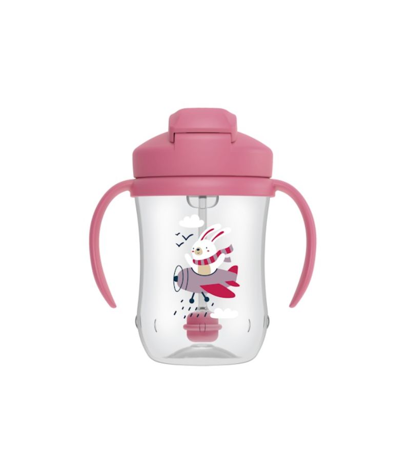 Κύπελλο 270ml με εύπλαστο καλαμάκι DR BROWN\'S Baby\'s First Straw Cup, Ροζ Λαγουδάκι TC91011-P