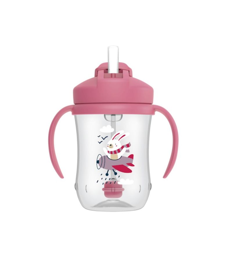 Κύπελλο 270ml με εύπλαστο καλαμάκι DR BROWN\'S Baby\'s First Straw Cup, Ροζ Λαγουδάκι TC91011-P