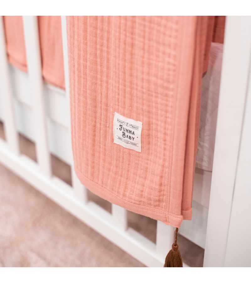 Σετ προίκας μωρού Μουσελίνα FUNNA BABY Coral Pink (σετ παπλωματοθήκης + κουνουπιέρα + πάντα)