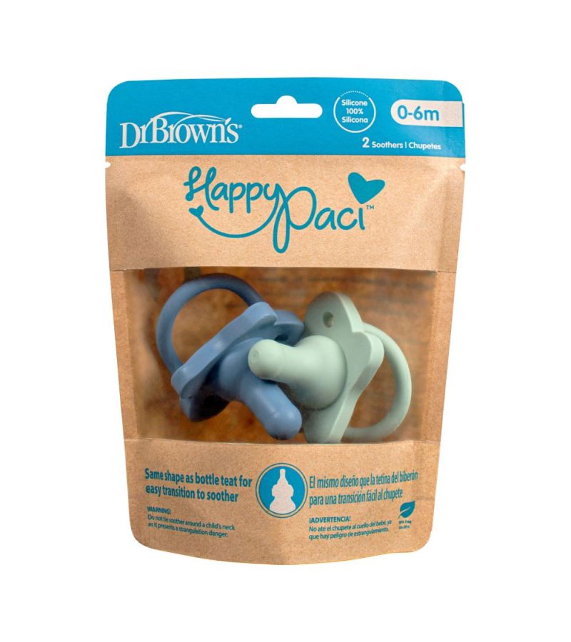 Πιπίλα όλο σιλικόνη 2τμχ Happy Paci DR BROWN\'S, χρώμα μπλε-πράσινη PS12008