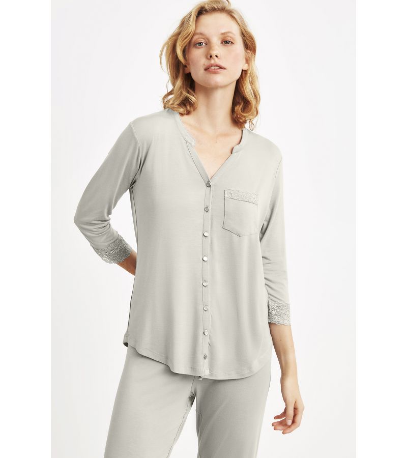 Πυτζάμα κουμπωτή με μακρύ μανίκι & μακρύ παντελόνι CATHERINE\'S 874CA Light Green