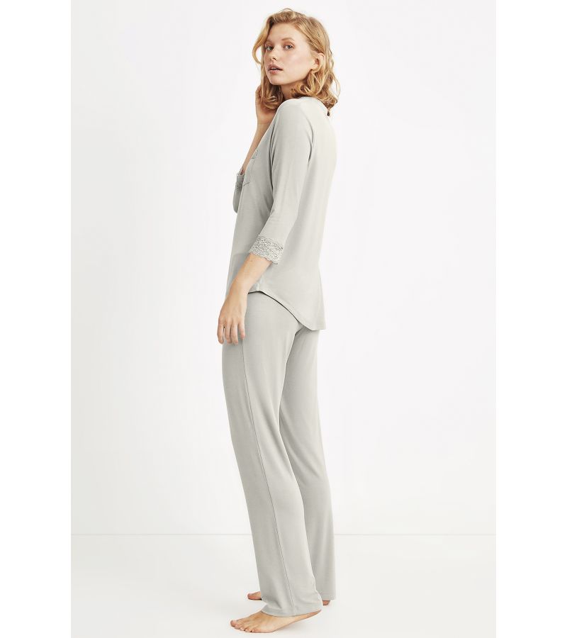 Πυτζάμα κουμπωτή με μακρύ μανίκι & μακρύ παντελόνι CATHERINE\'S 874CA Light Green