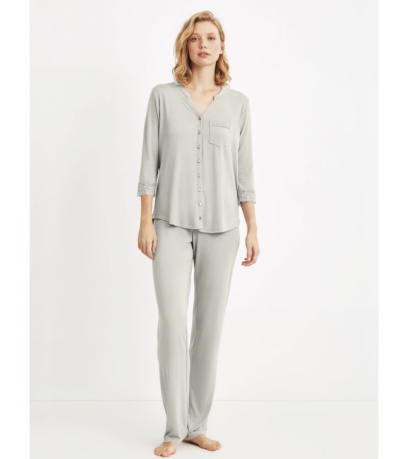 Πυτζάμα κουμπωτή με μακρύ μανίκι & μακρύ παντελόνι CATHERINE\'S 874CA Light Green