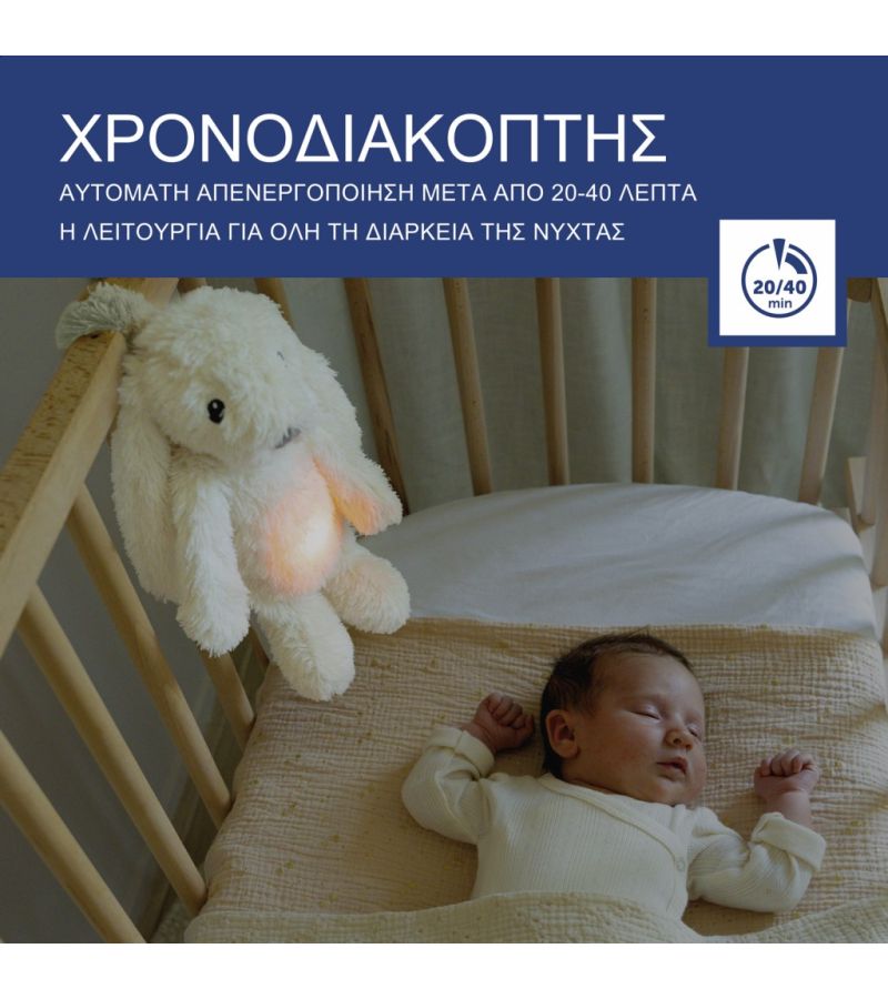 RO Λαγουδάκι Βοήθημα ύπνου Επαναφορτιζόμενο με αισθητήρα κλάματος & Φως Λευκό ZAZU ZA-RO-03