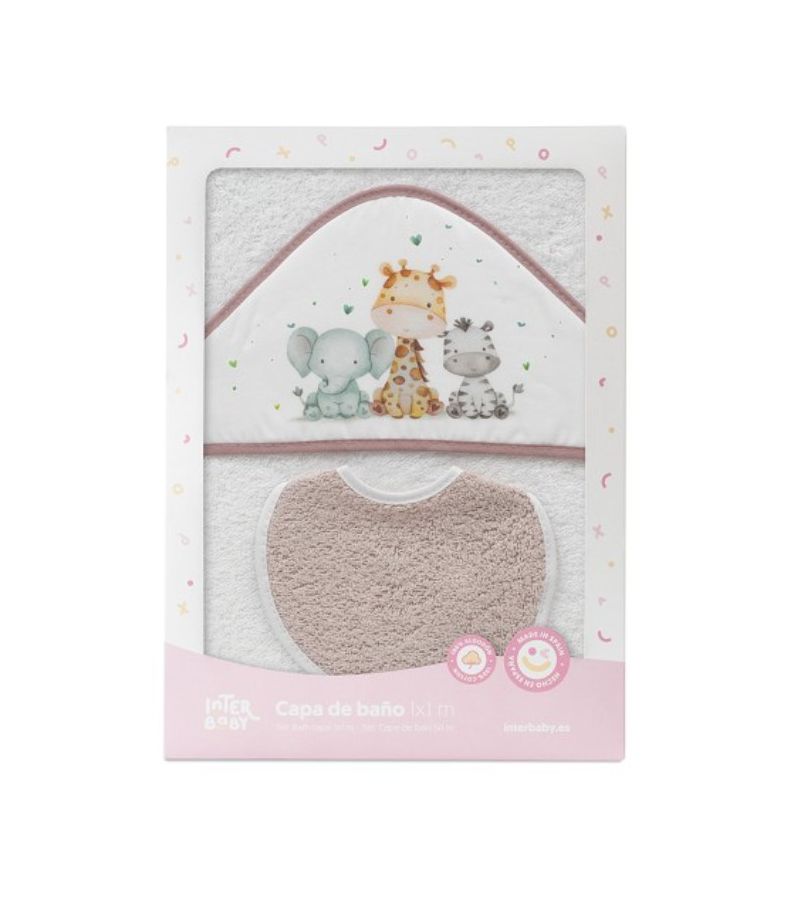 Interbaby Jirafa Elefante Μπουρνούζι Κάπα & Σαλιάρα White-Dark Pink 1252-105