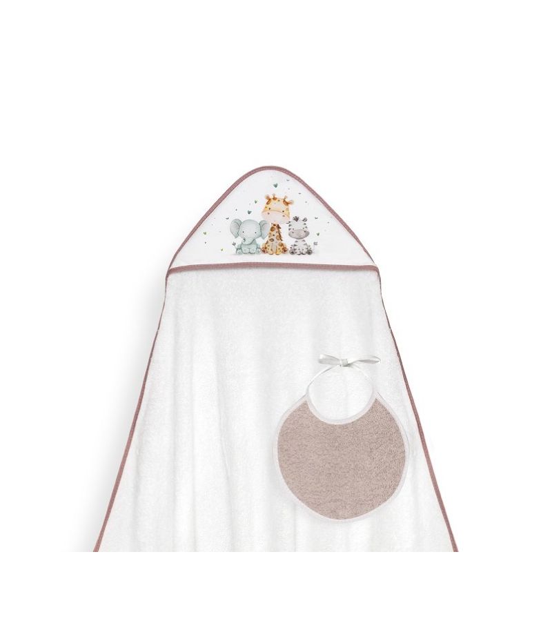 Interbaby Jirafa Elefante Μπουρνούζι Κάπα & Σαλιάρα White-Dark Pink 1252-105