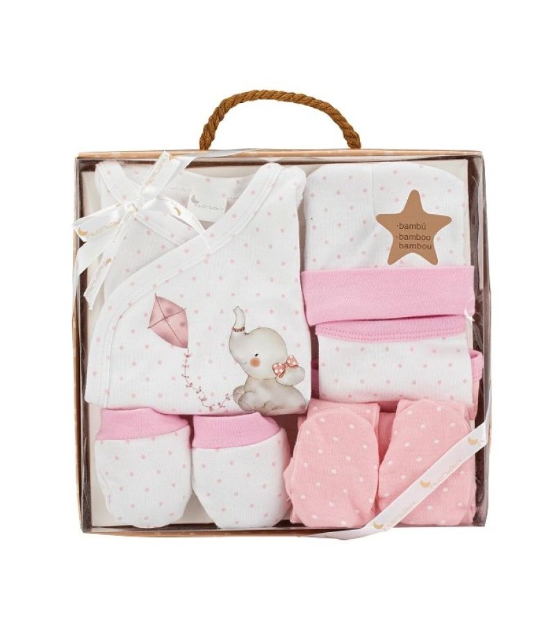 Interbaby Elefante Σετ Δώρου 5 τμχ (0-6 μηνών) Pink SET20-02