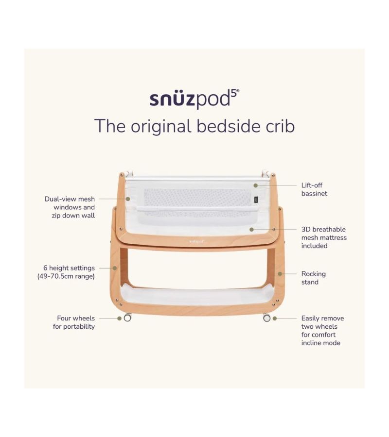 SNUZ Βρεφικό Λίκνο Snuzpod5 Natural GSFN050C