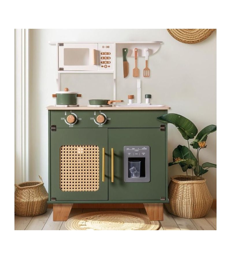 Ξύλινη παιδική κουζίνα με κατσαρολικά Vintage green A-PLAY