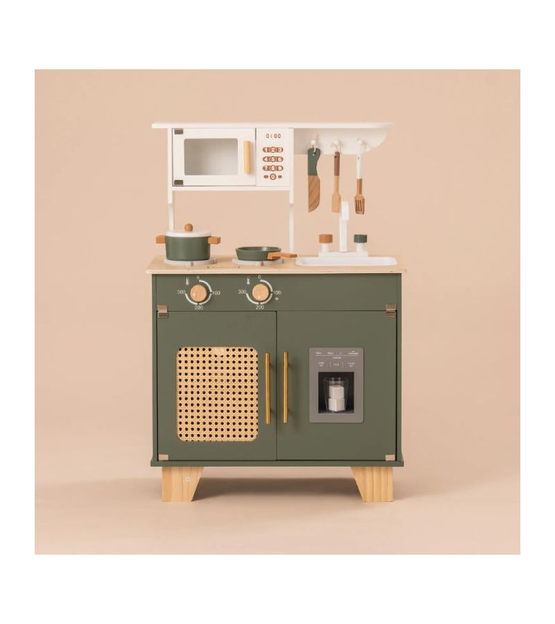 Ξύλινη παιδική κουζίνα με κατσαρολικά Vintage green A-PLAY