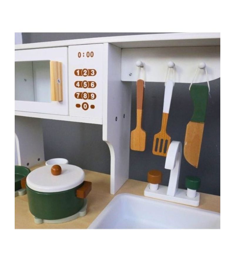 Ξύλινη παιδική κουζίνα με κατσαρολικά Vintage green A-PLAY